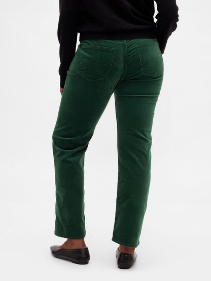 Yeşil Low Rise Kadife '90s Slim Pantolon