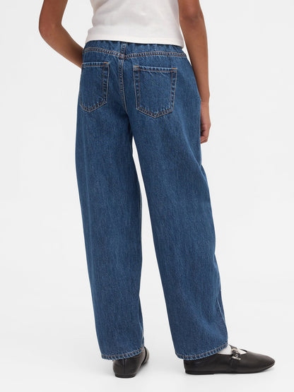 Koyu Mavi High Rise Rhinestone Easy Barrel Jean Pantolon