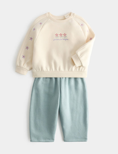 Pamuk Karışımlı Nakışlı Sweatshirt Ve Jogger Takımı