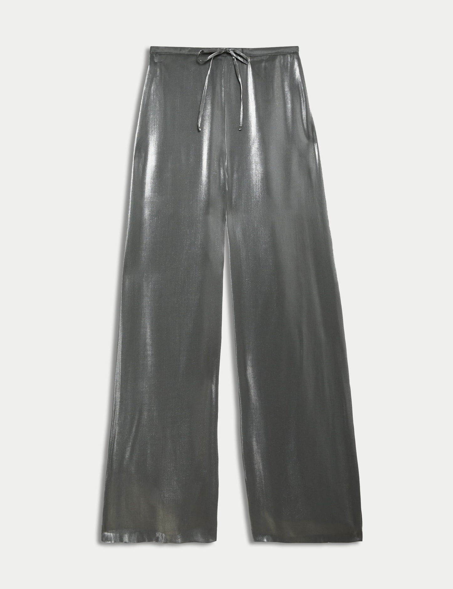 Yüksek Bel Metalik Wide Leg Pantolon