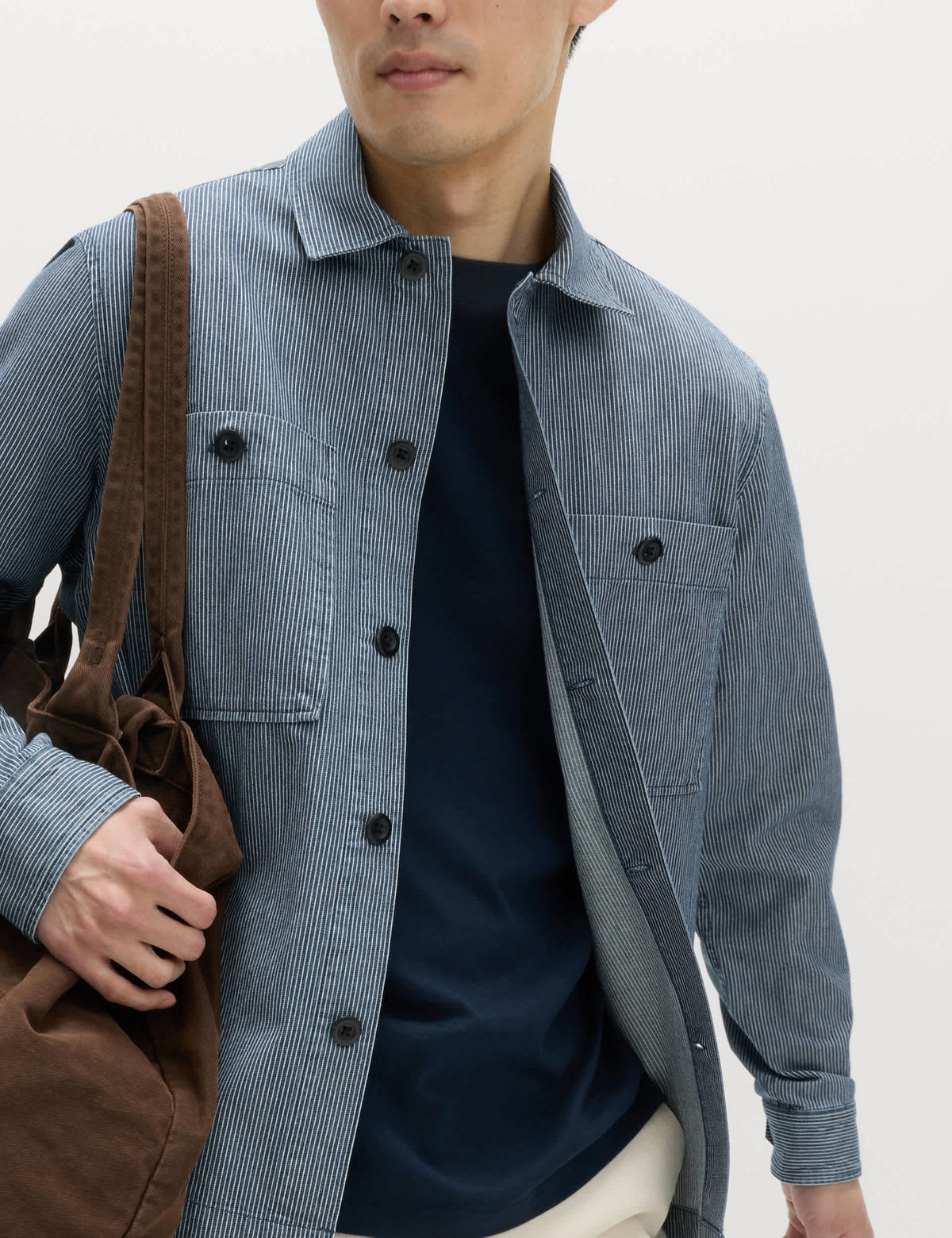 Pamuklu Çizgili Denim Gömlek Ceket