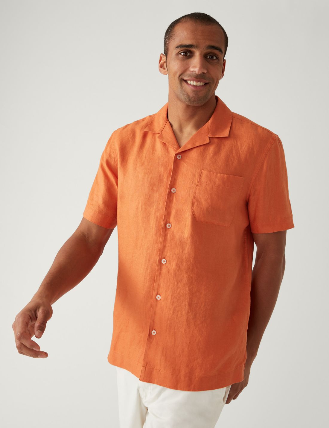 Regular Fit Kısa Kollu Keten Gömlek