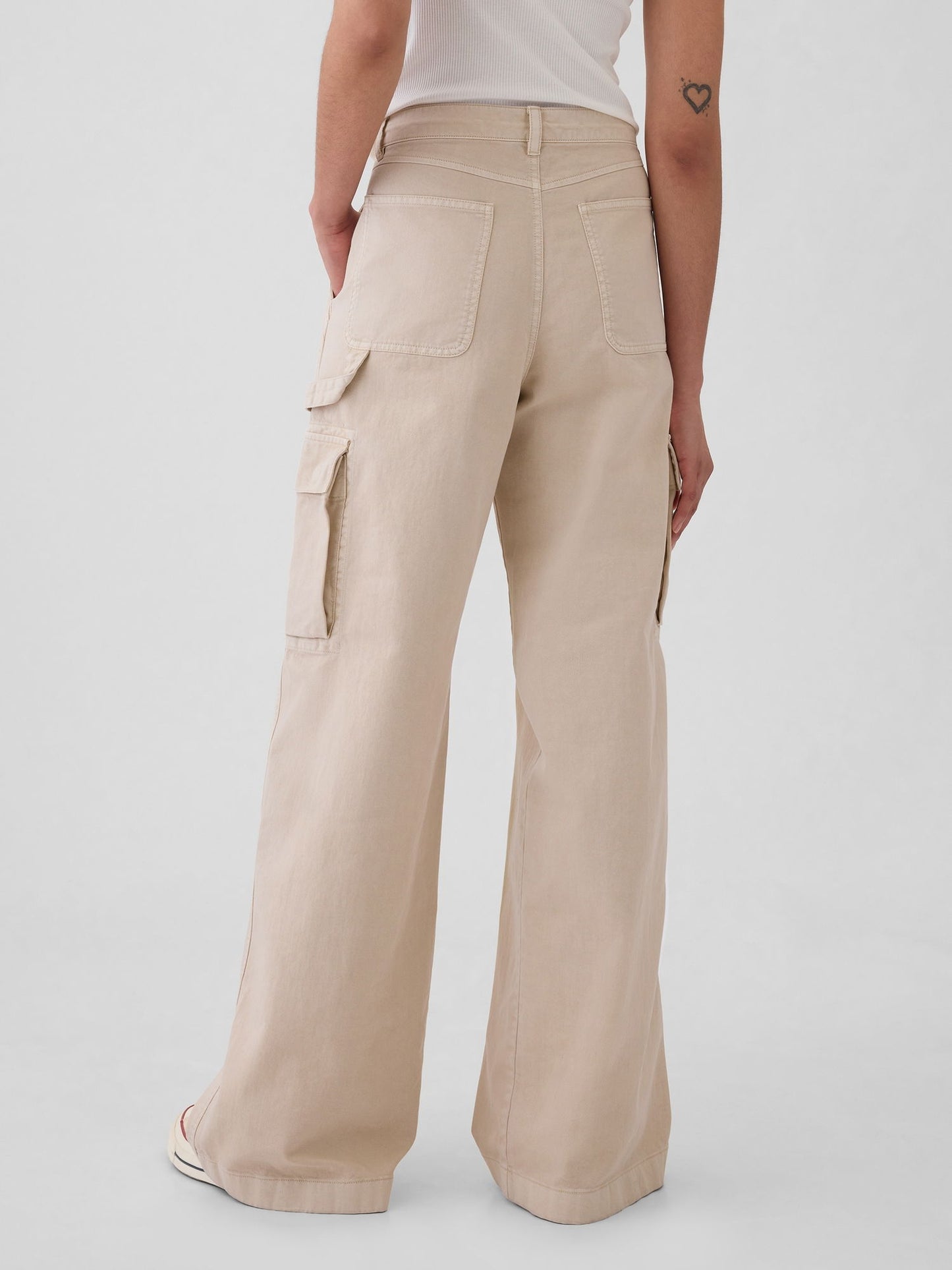 Bej Low Rise Baggy Kargo Khaki Pantolon