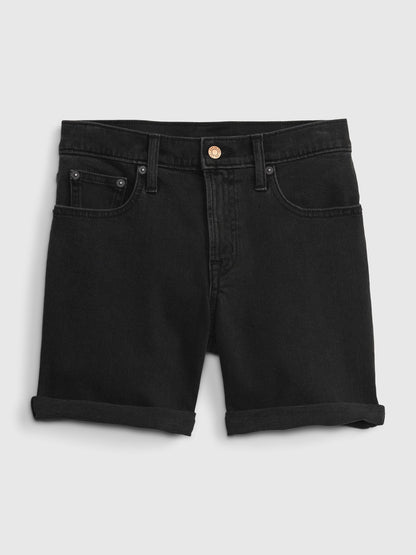 Siyah 5 Mid Rise Denim Girlfriend Şort