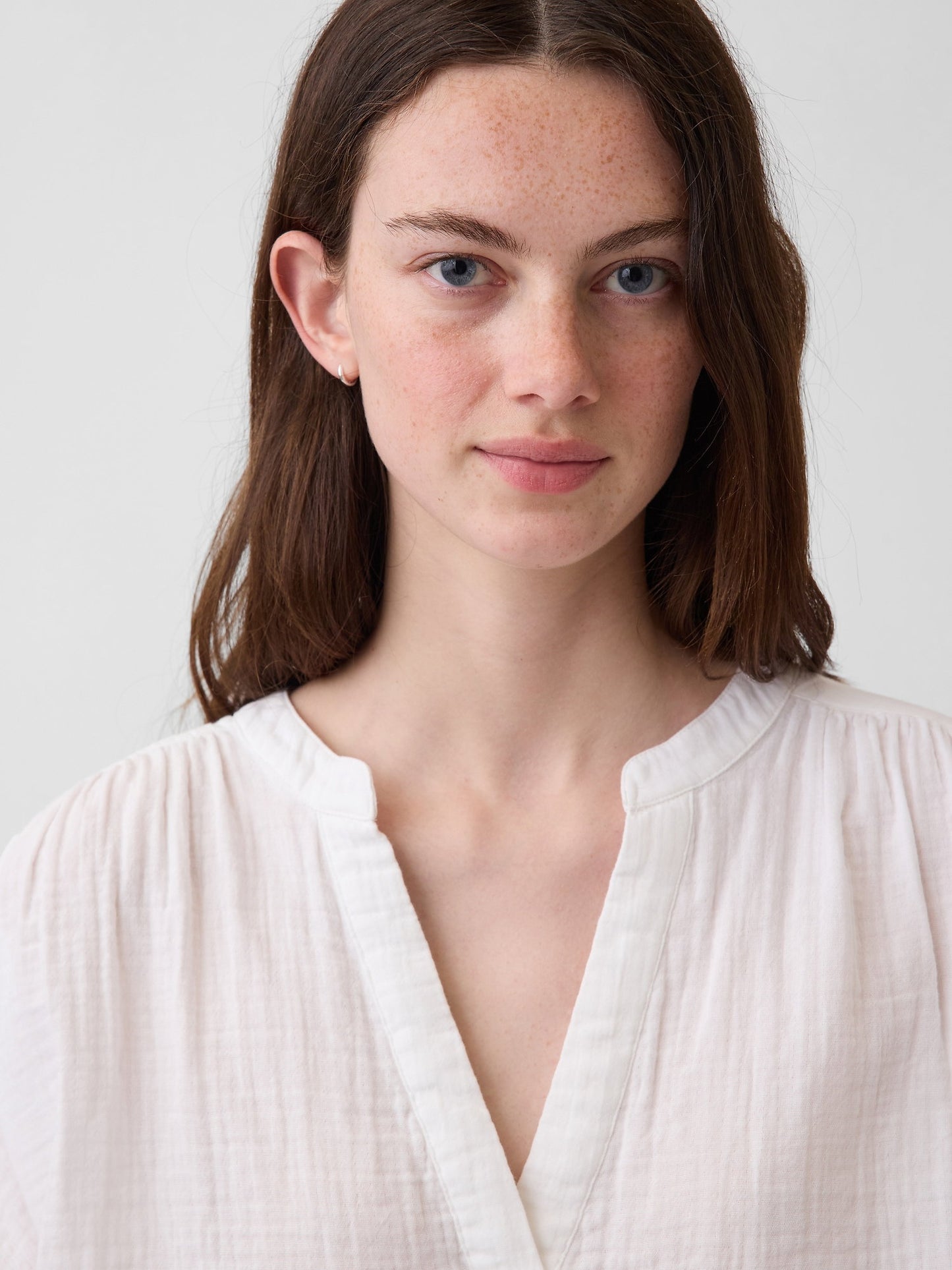 Beyaz Pamuk Gauze Oversized Split-neck Üst