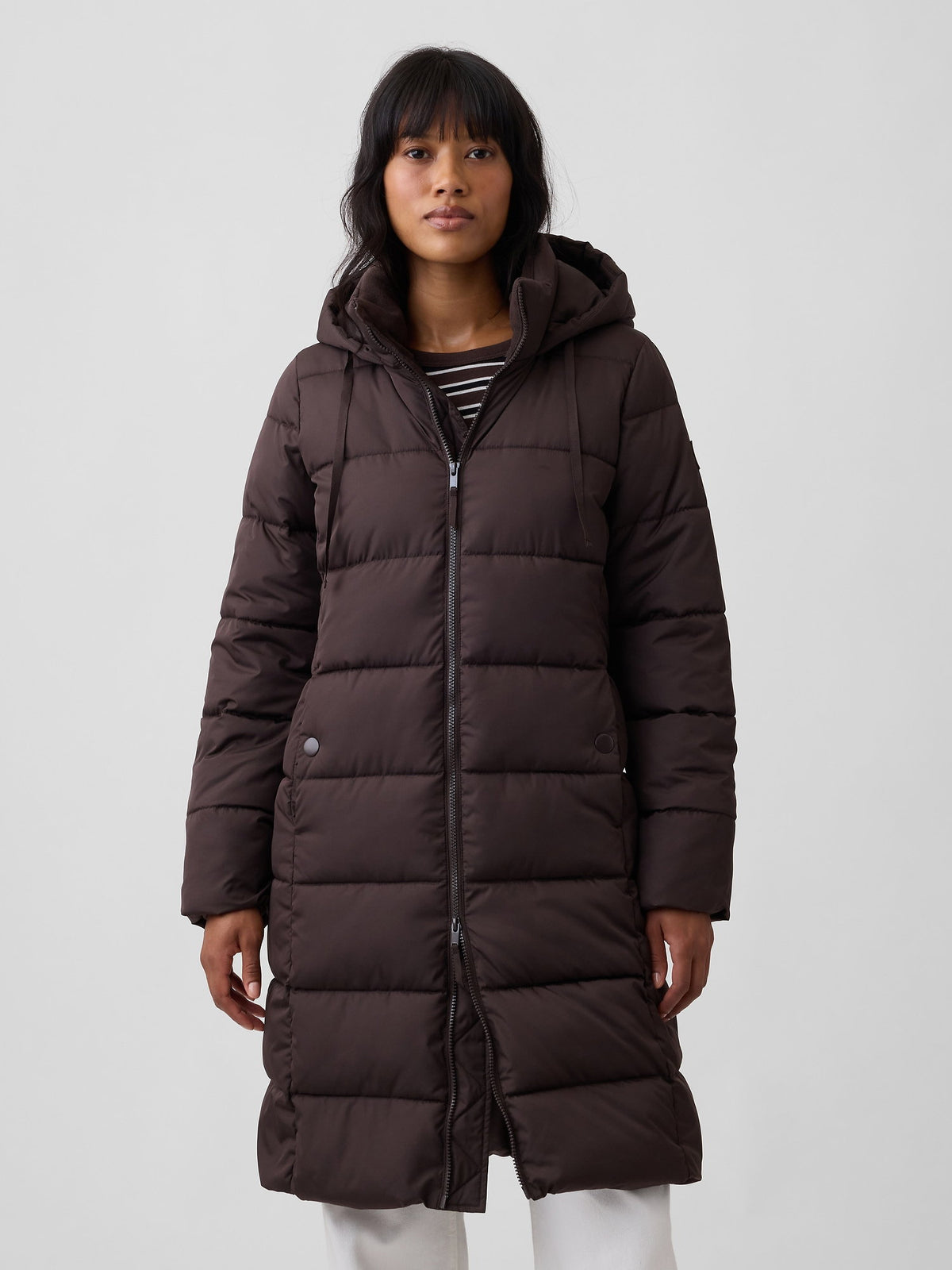 Kahverengi Relaxed Midi Puffer Şişme Mont