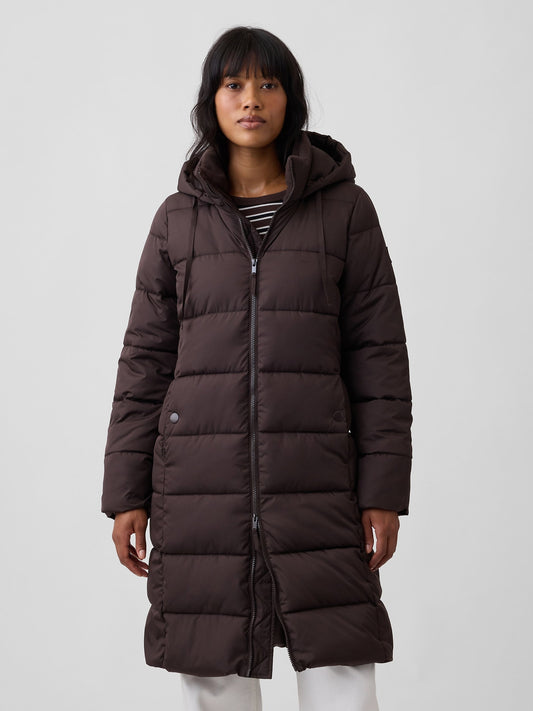 Kahverengi Relaxed Midi Puffer Şişme Mont