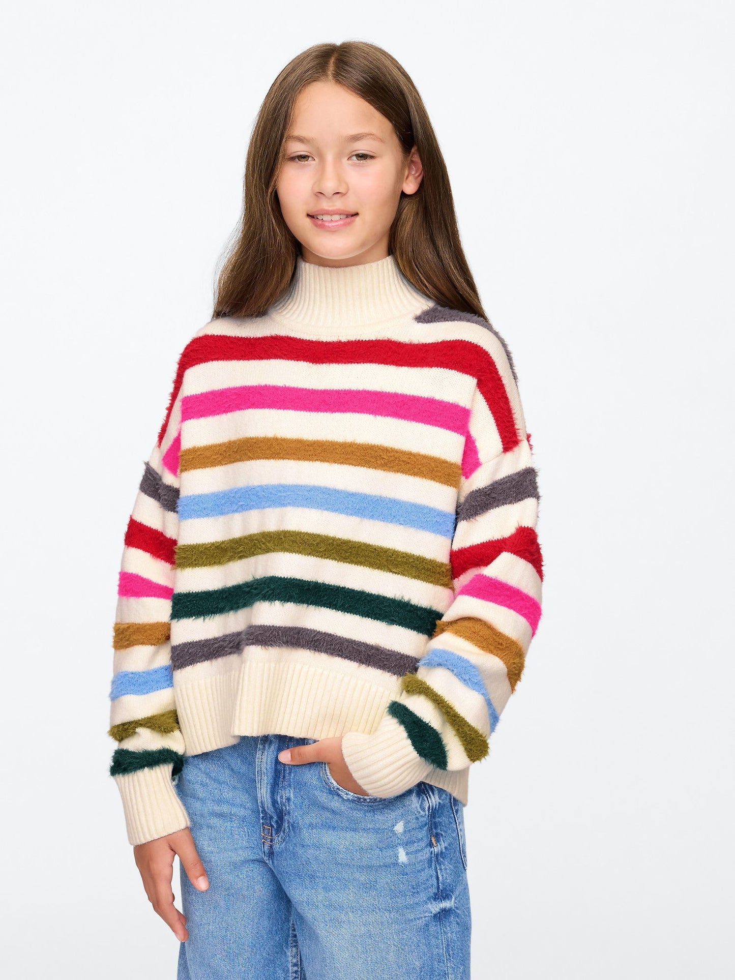 Çok Renkli Cashsoft Oversize Mockneck Kazak