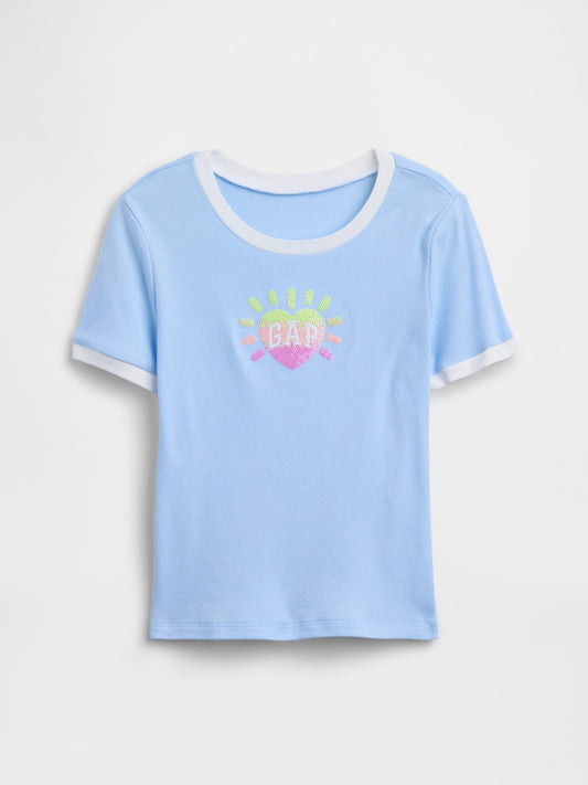 Açık Mavi Ringer Grafik Baskılı T-shirt