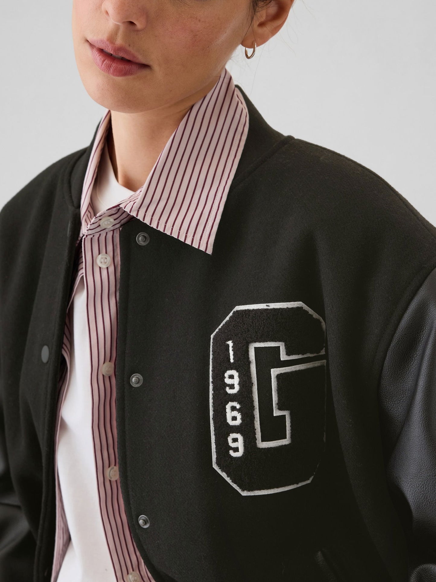 Siyah Yün Varsity Logo Boyfriend Ceket