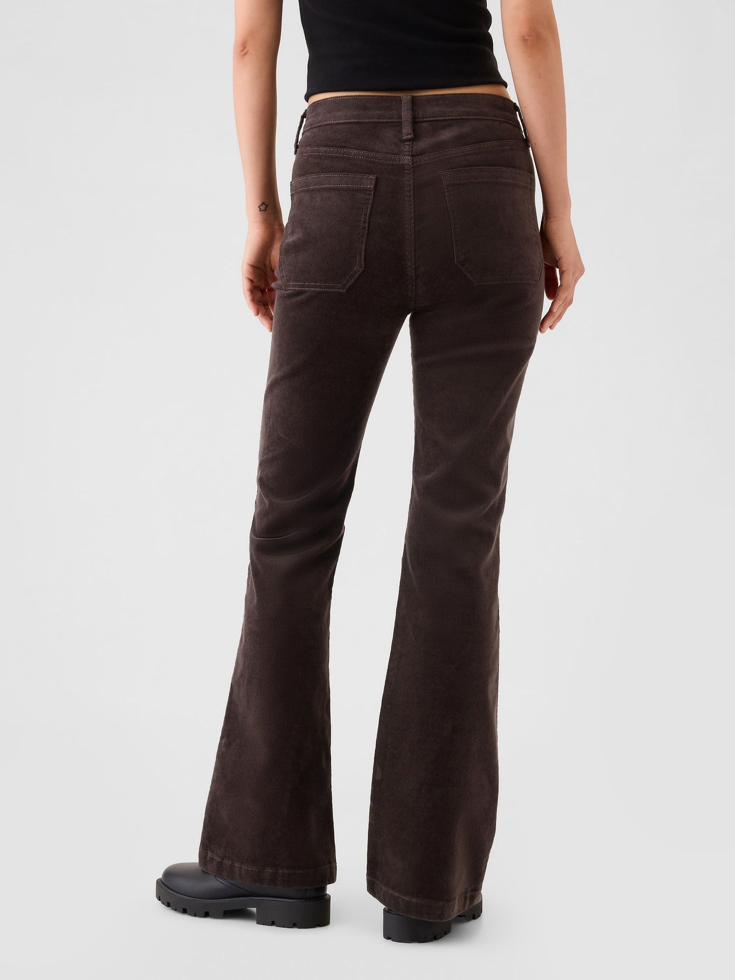Kahverengi High Rise Kadife '70s Flare Jean Pantolon