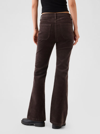 Kahverengi High Rise Kadife '70s Flare Jean Pantolon
