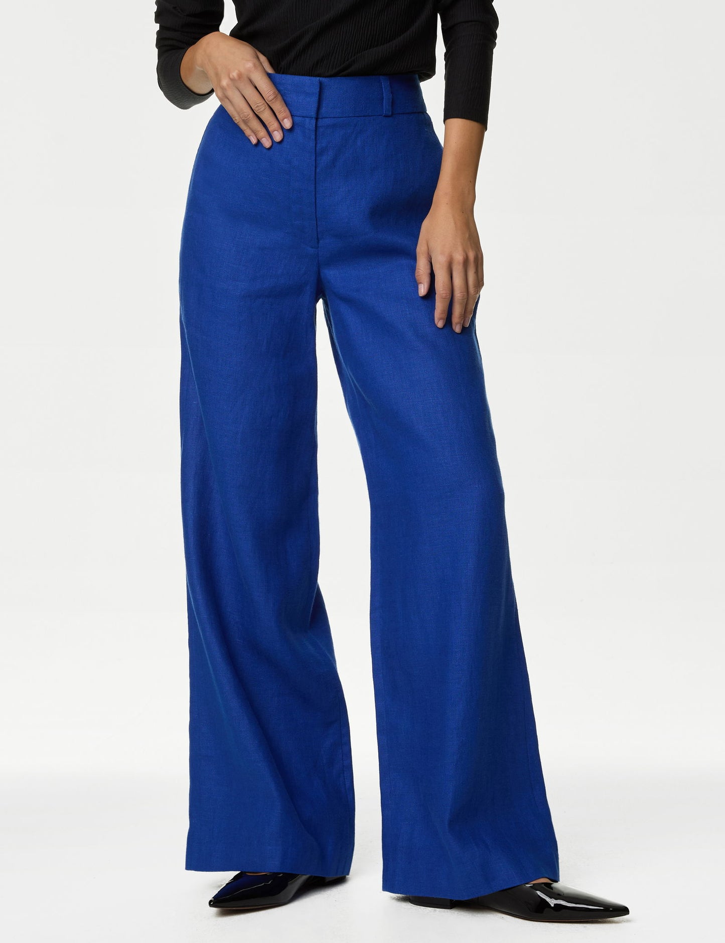 Wide Leg Saf Keten Pantolon
