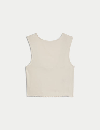 Pamuklu Ribanalı Crop Pijama Üstü