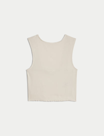 Pamuklu Ribanalı Crop Pijama Üstü