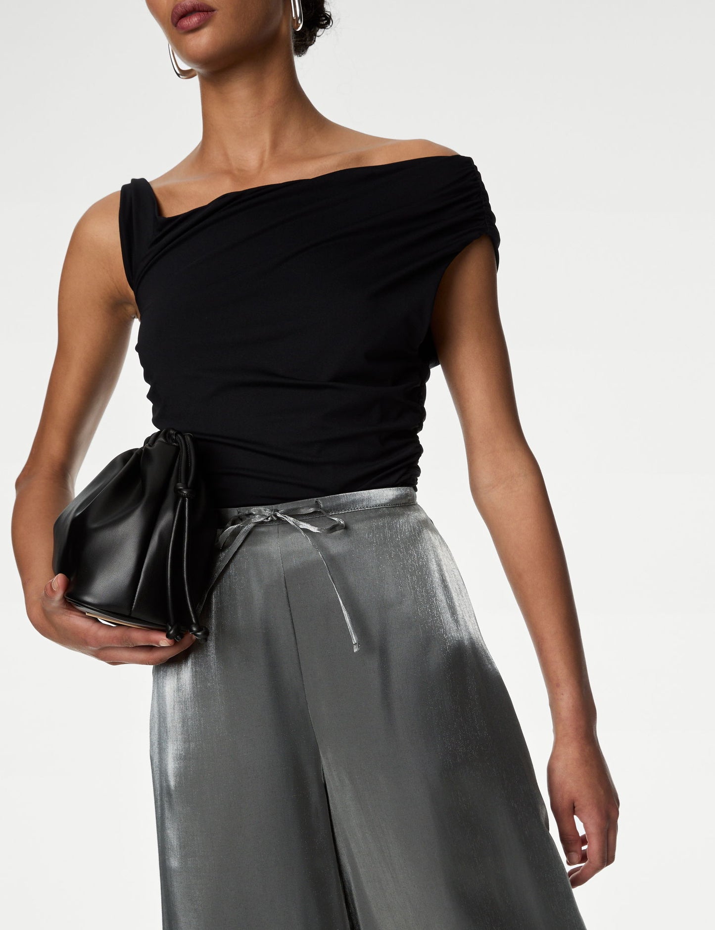Yüksek Bel Metalik Wide Leg Pantolon