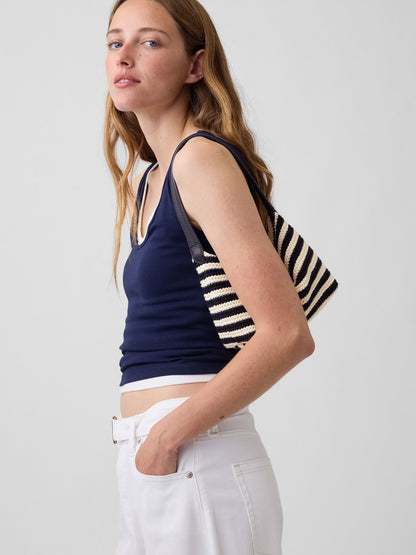 Lacivert Crochet Stripe Mini Çanta
