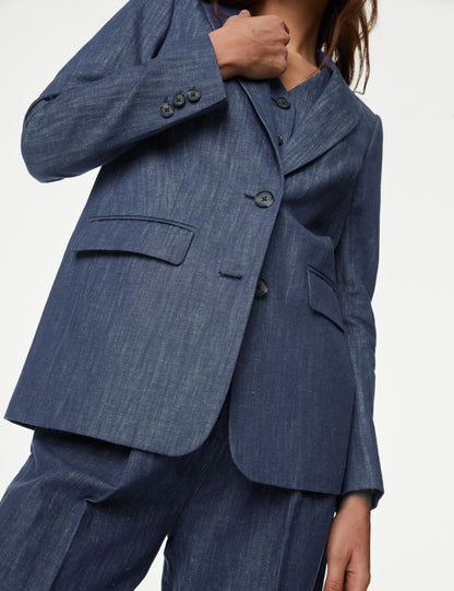 Relaxed Fit Keten Blazer Ceket