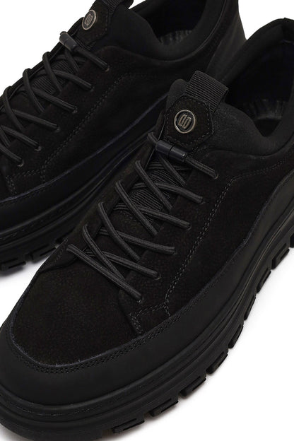 Erkek Siyah Bağcıklı Nubuk Deri Sneaker