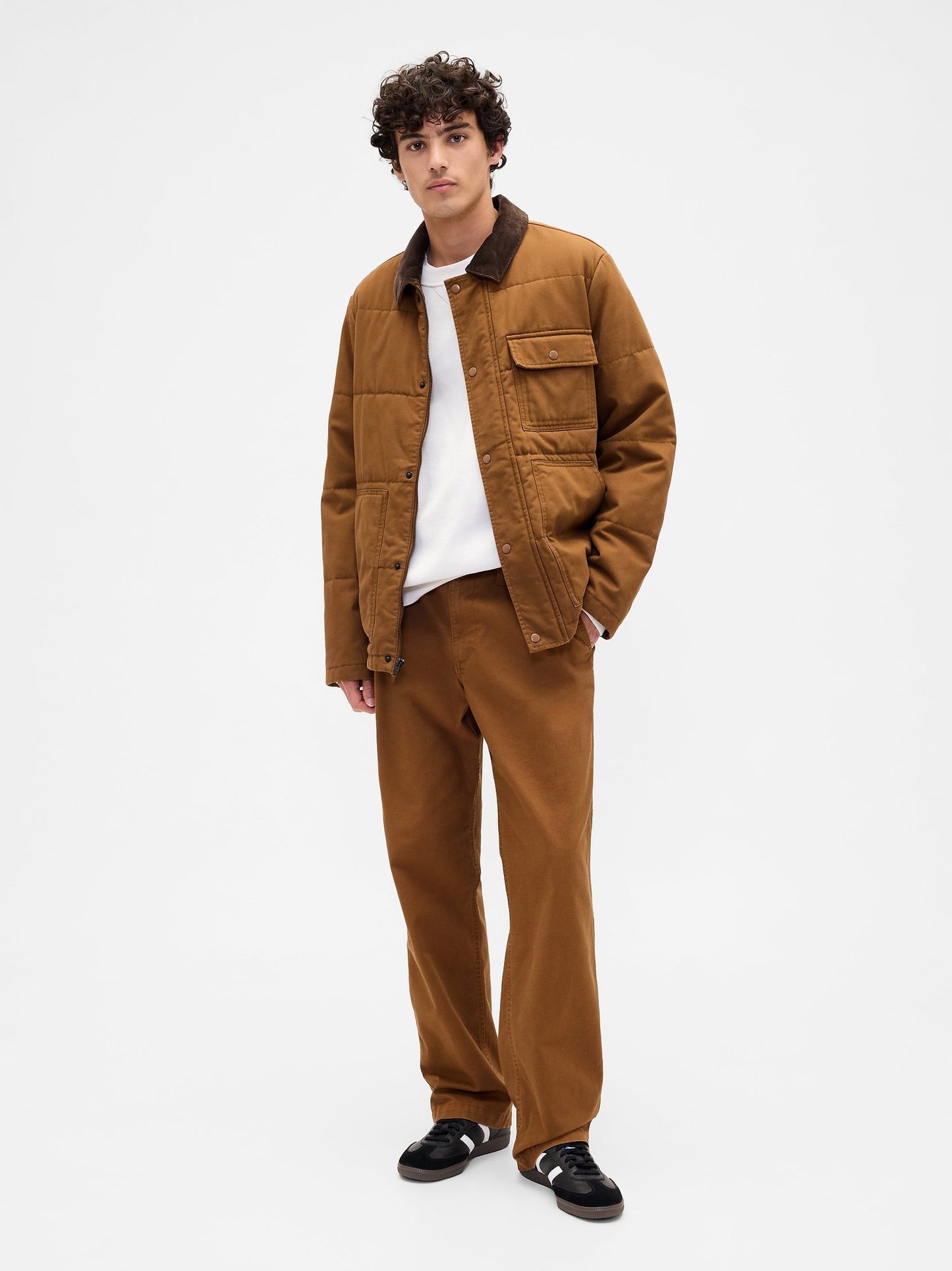 Açık Kahverengi Relaxed Quilted Kanvas Utility Ceket