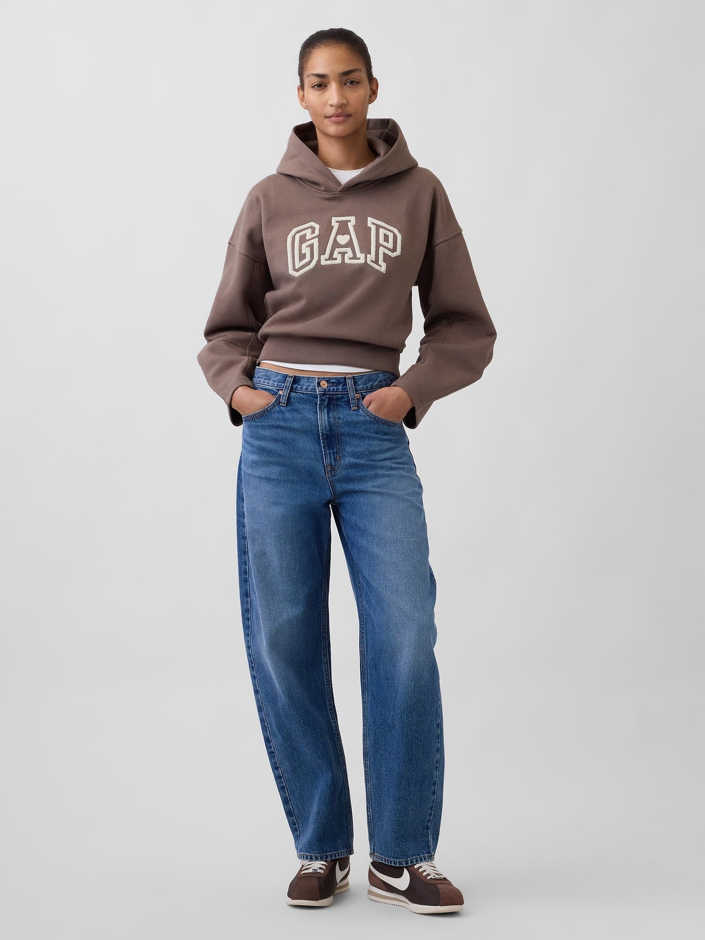 Kahverengi Vintagesoft Oversized Lantern-sleeve Crop Sweatshirt