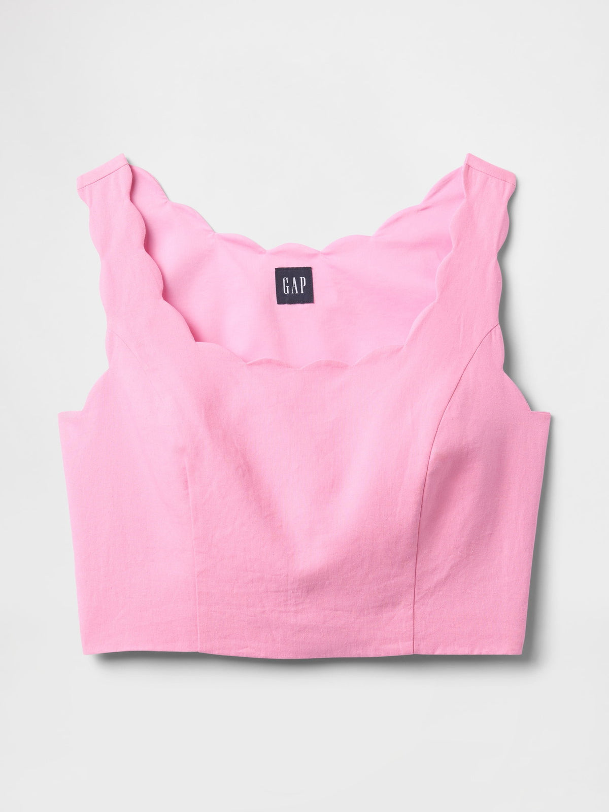 Pembe Keten Karışımlı Crop Askılı Bluz