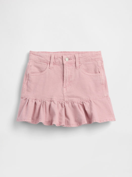 Pembe Denim Ruffle Etek