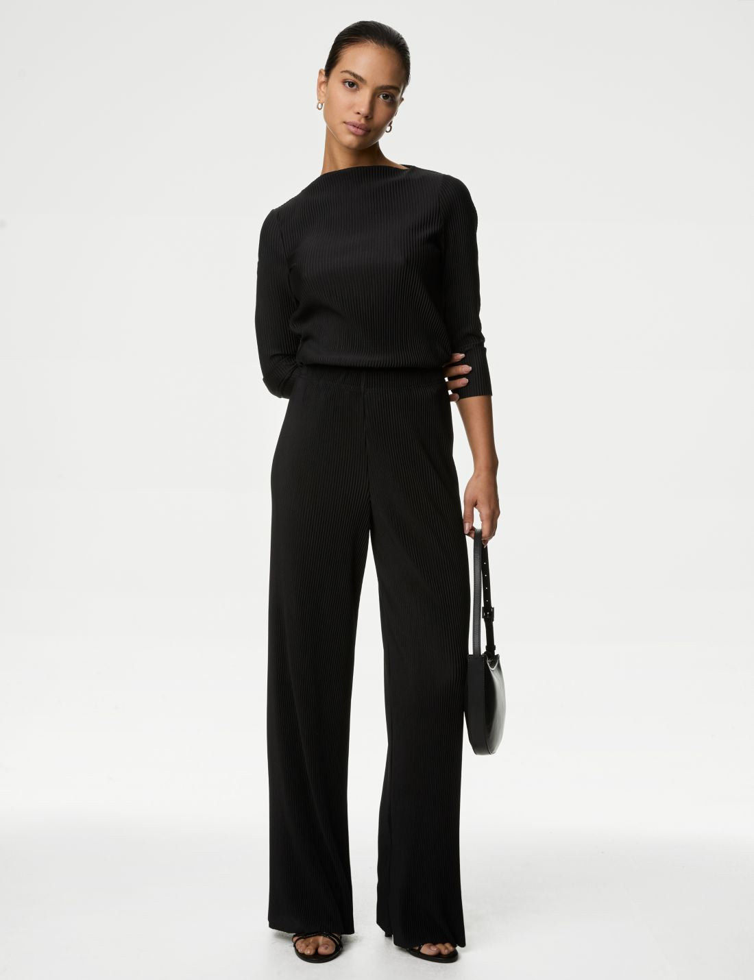 Pile Detaylı Wide Leg Pantolon