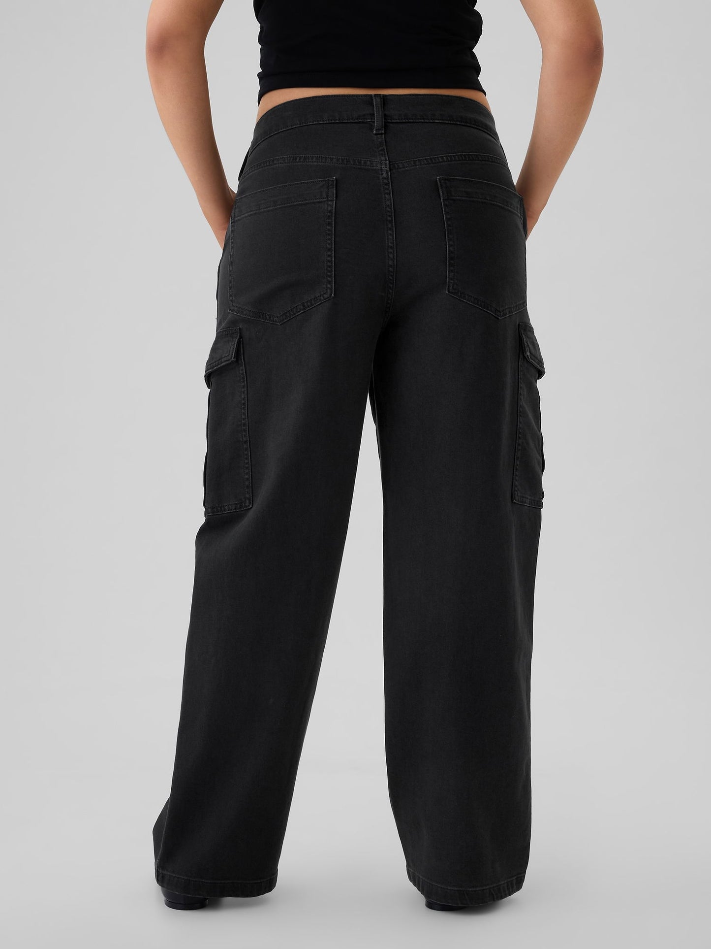 Siyah Mid Rise '90s Loose Kargo Jean Pantolon