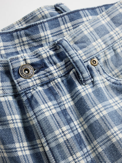 Açık Mavi '90s Loose Denim Kareli Şort
