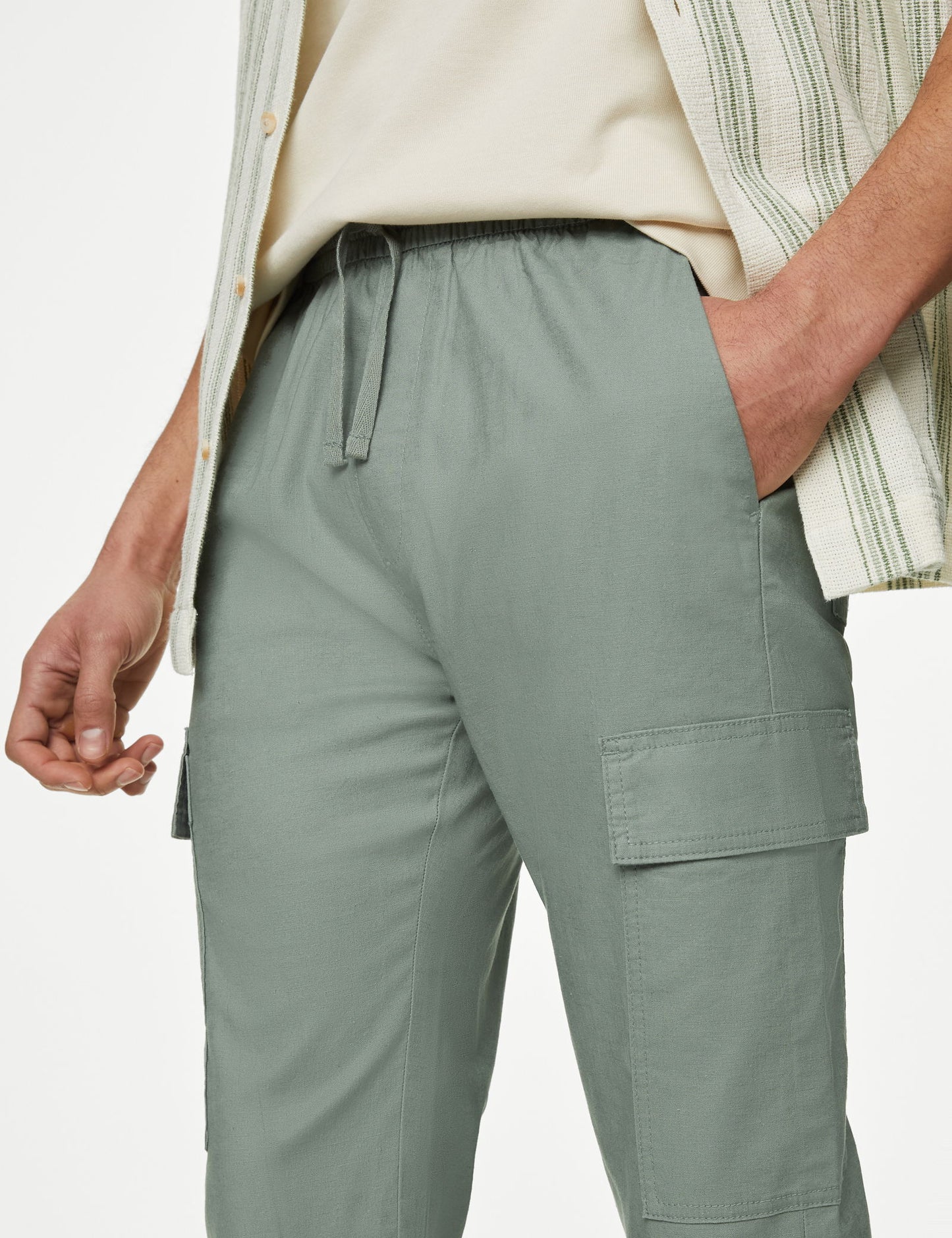 Straight Fit Keten Kargo Pantolon