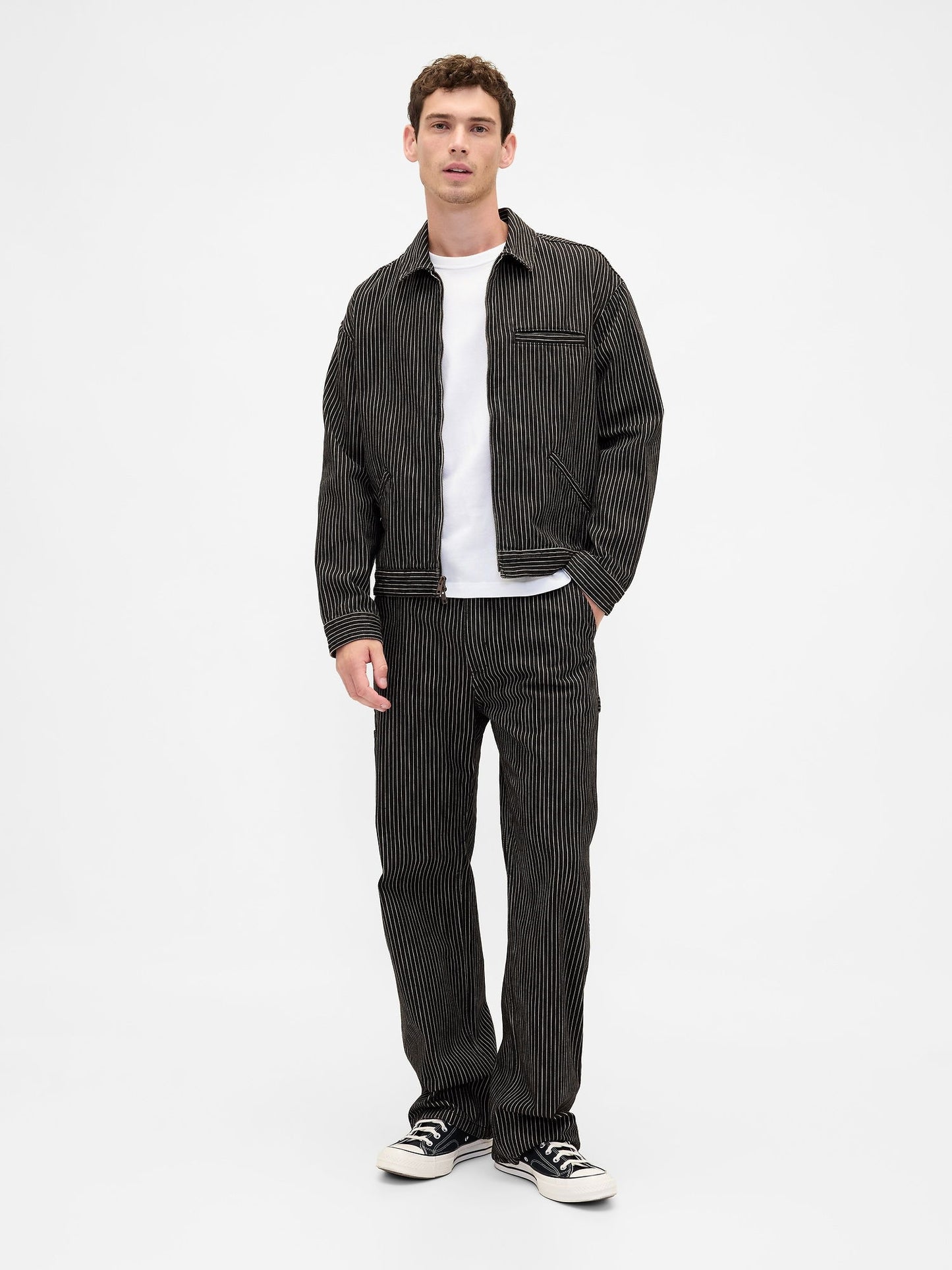 Siyah Gap × Disney Tim Burton’s The Nightmare Before Christmas Çizgili Denim Ceket