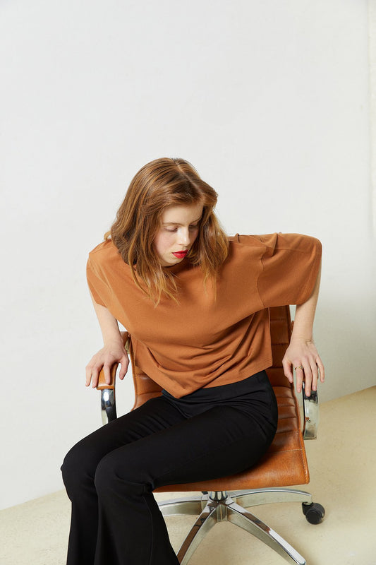 Tütün Geniş Kesim Kısa T-shirt