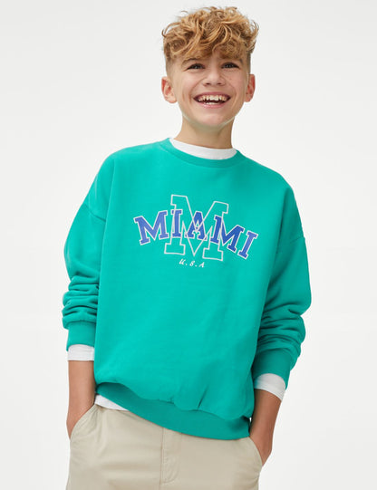 Slogan Desenli Yuvarlak Yaka Sweatshirt (6-16 Yaş)