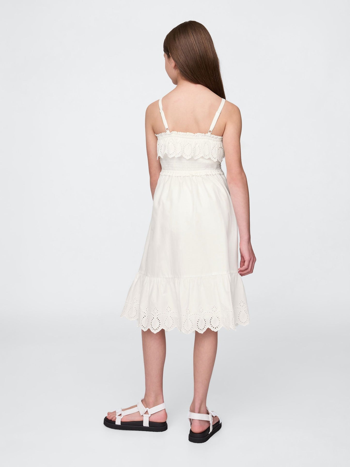 Beyaz Kids Smocked Ruffle Midi Elbise