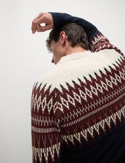 Fair Isle Desenli Yuvarlak Yaka Kazak
