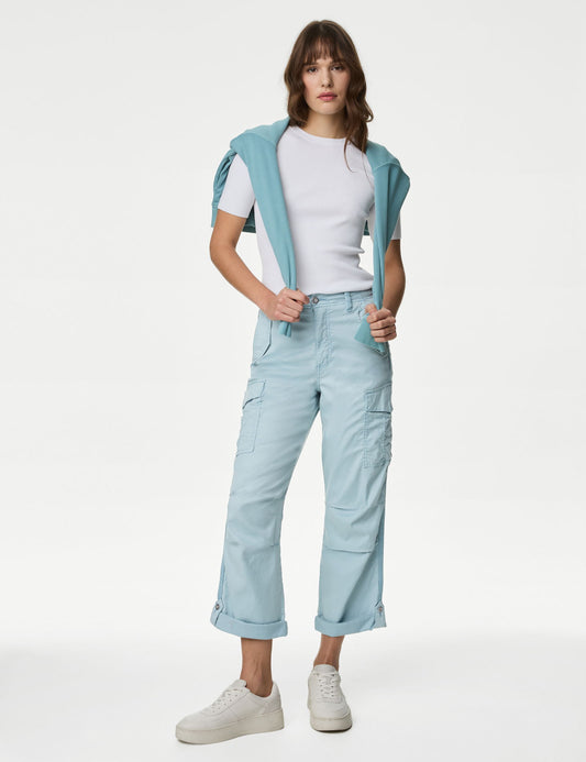 Lyocell™ Straight Leg Crop Kargo Pantolon