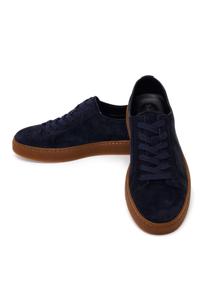 Erkek Lacivert Bağcıklı Süet Deri Sneaker