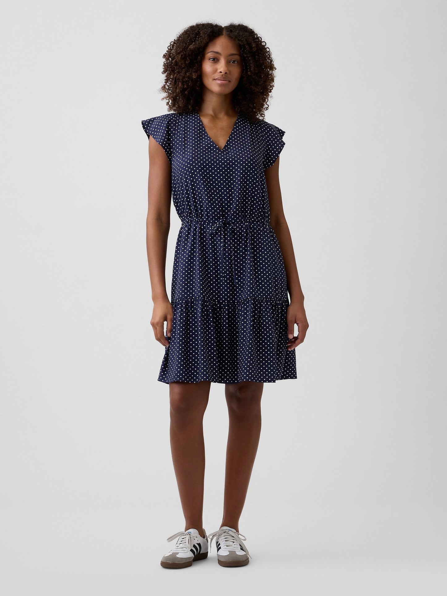 Lacivert Tiered Flutter Sleeve Mini Elbise