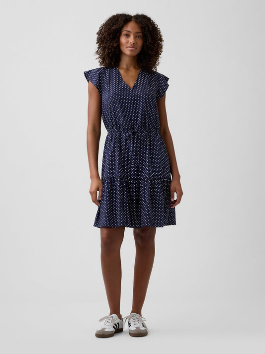 Lacivert Tiered Flutter Sleeve Mini Elbise