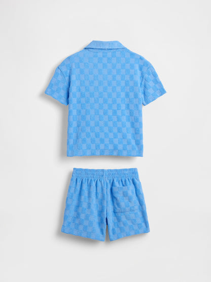 Mavi Kareli Terry Resort Outfit Set