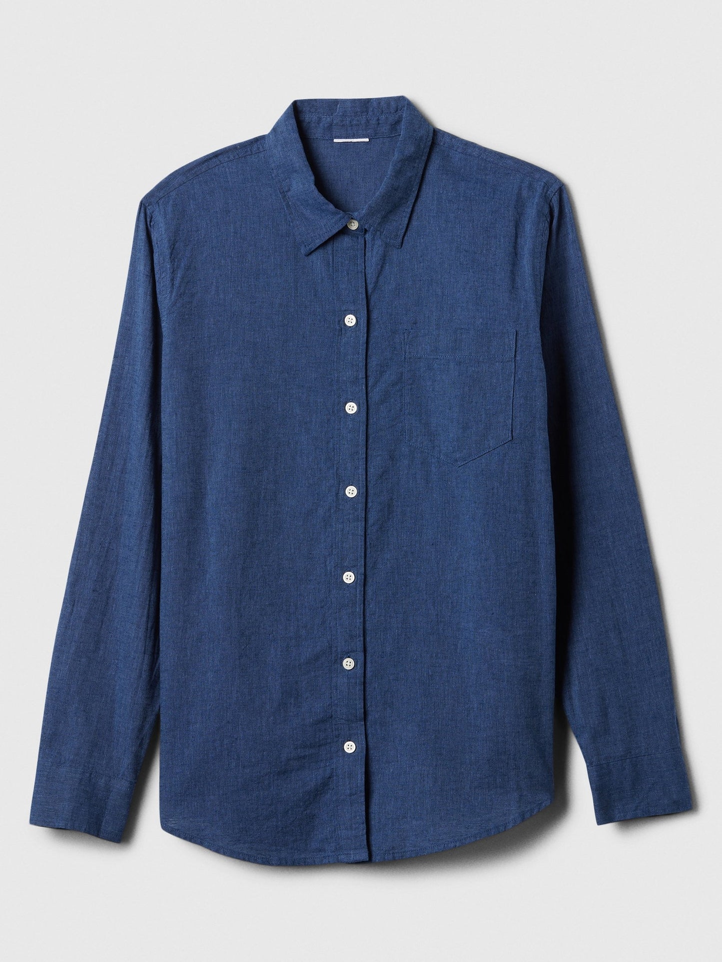 Denim Mavi Keten Karışımı Easy Gömlek