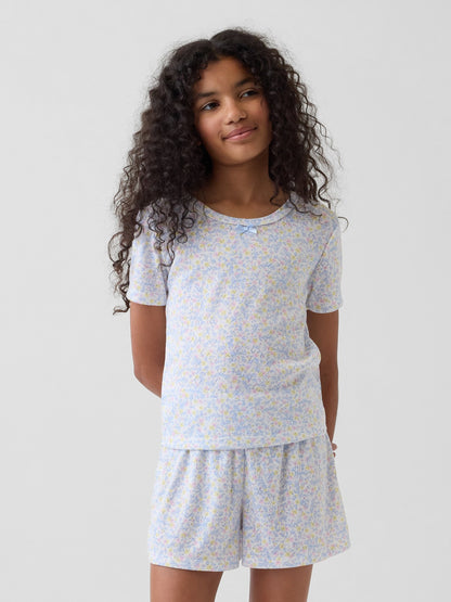 Beyaz Recycled Pointelle Pijama Şort Takım