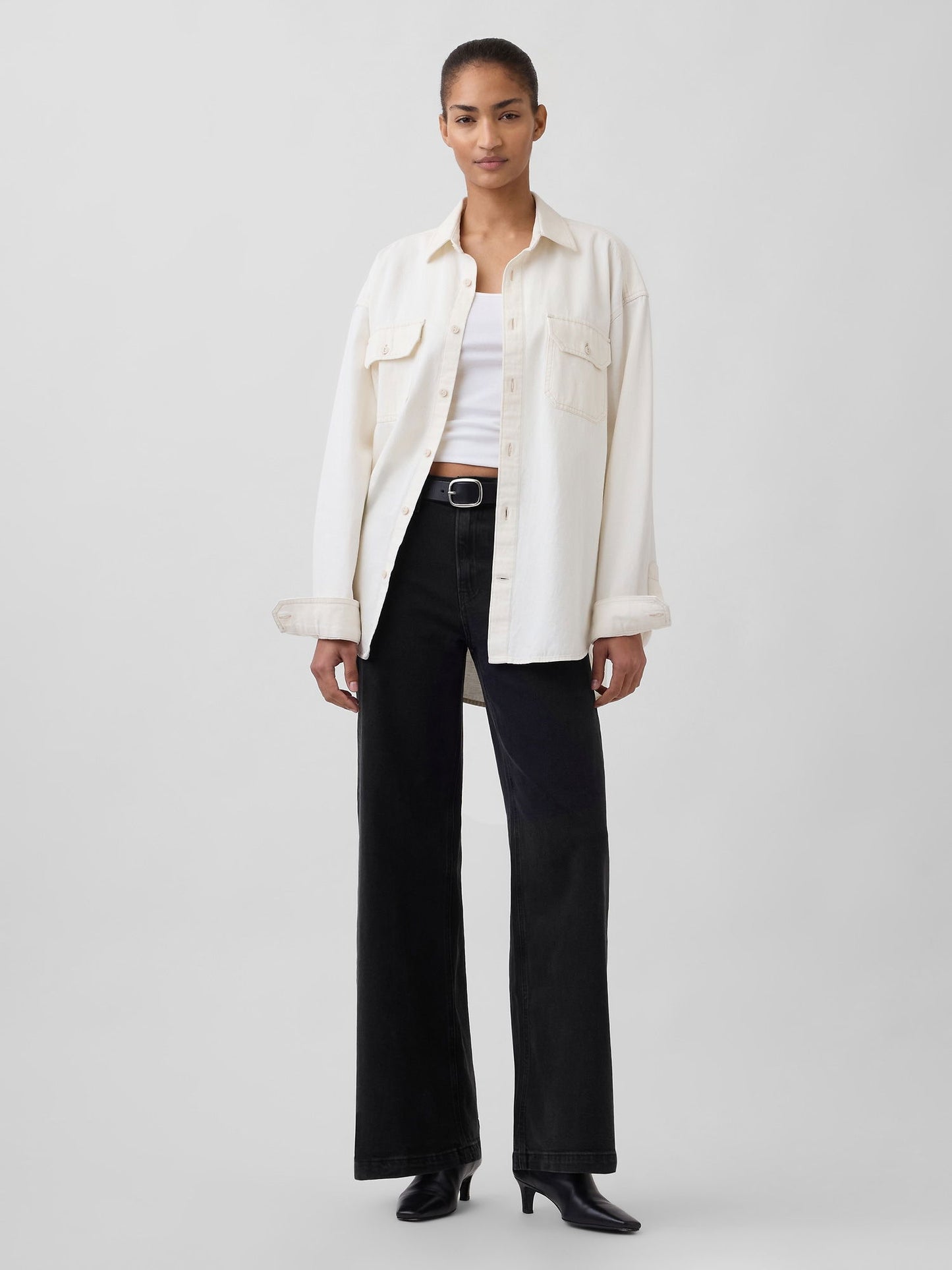 Siyah High Rise Stride Wide-leg Jean Pantolon