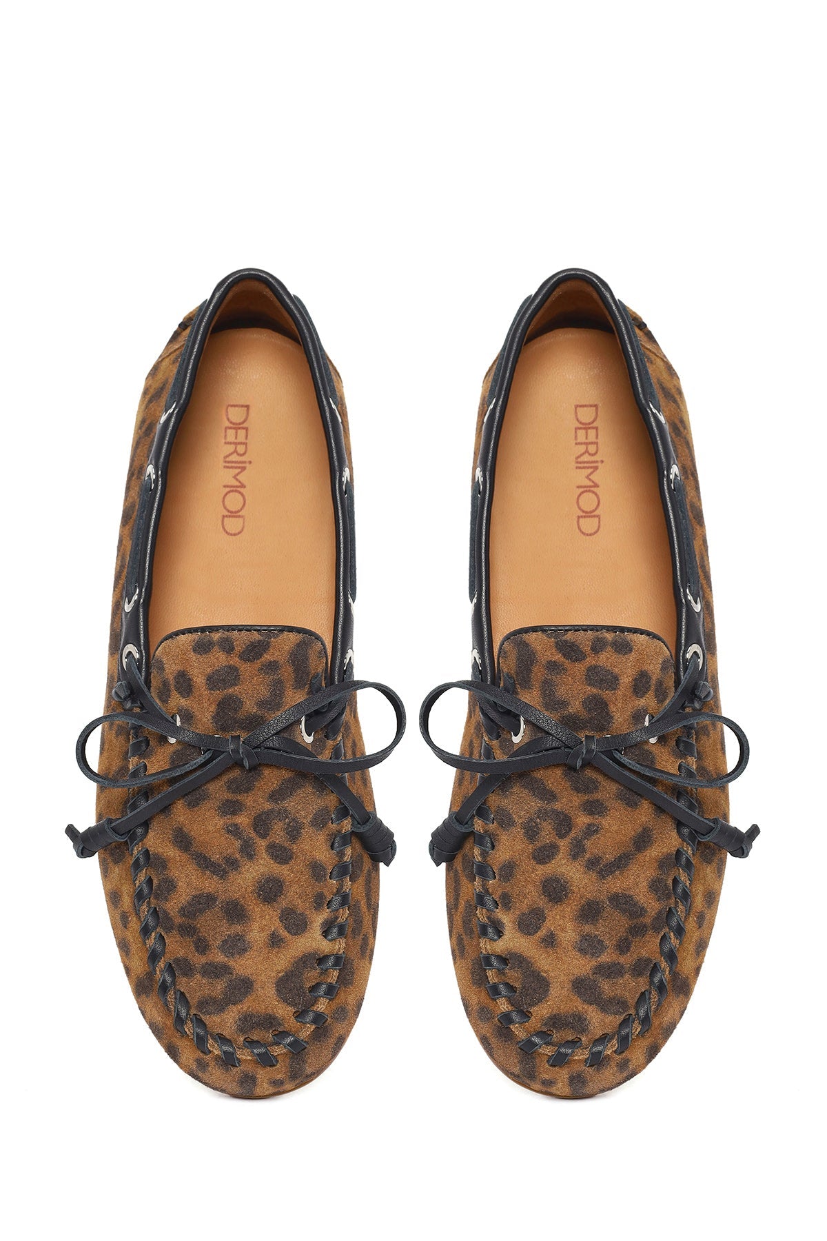 Kadın Leopar Desenli Süet Deri Loafer