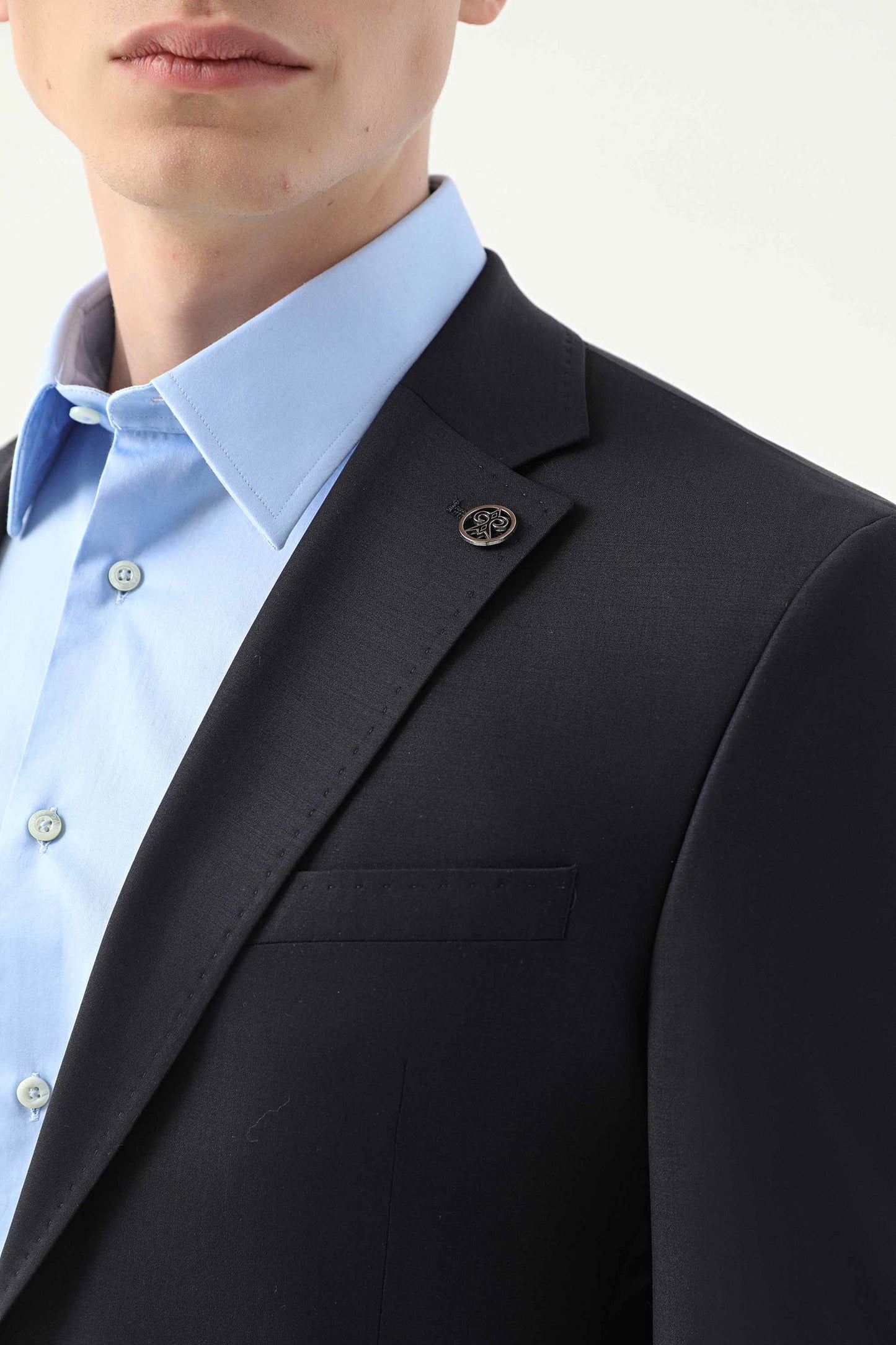 Damat Slim Fit Lacivert Düz Superfine Wool Takim Elbise