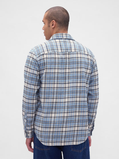 Açık Mavi Organik Pamuk Relaxed Flannel Gömlek