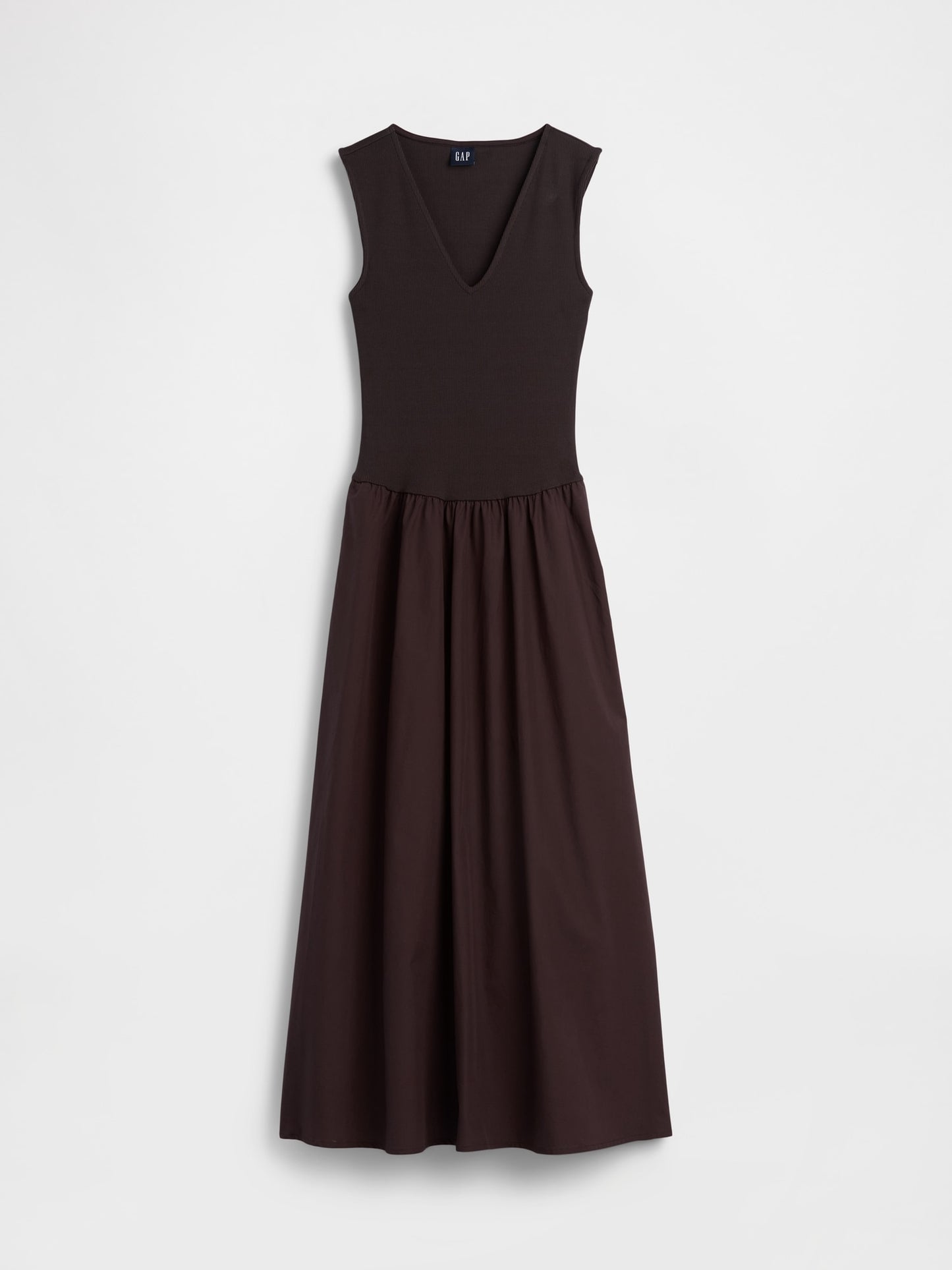 Kahverengi Mixed Media Drop-waist Maxi Elbise