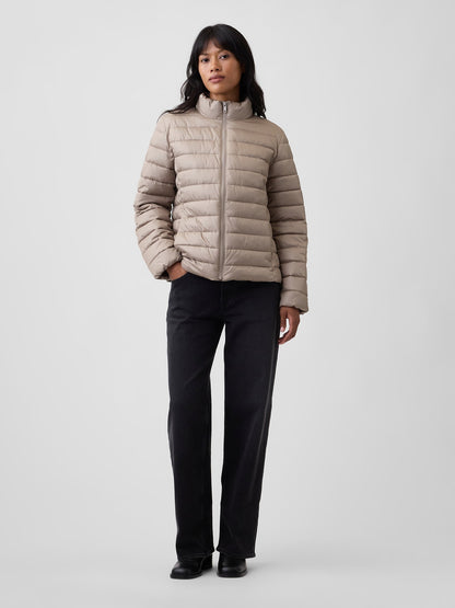 Bej Relaxed Puffer Şişme Mont