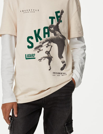 Saf Pamuklu Uzun Kollu T-shirt (6-16 Yaş)
